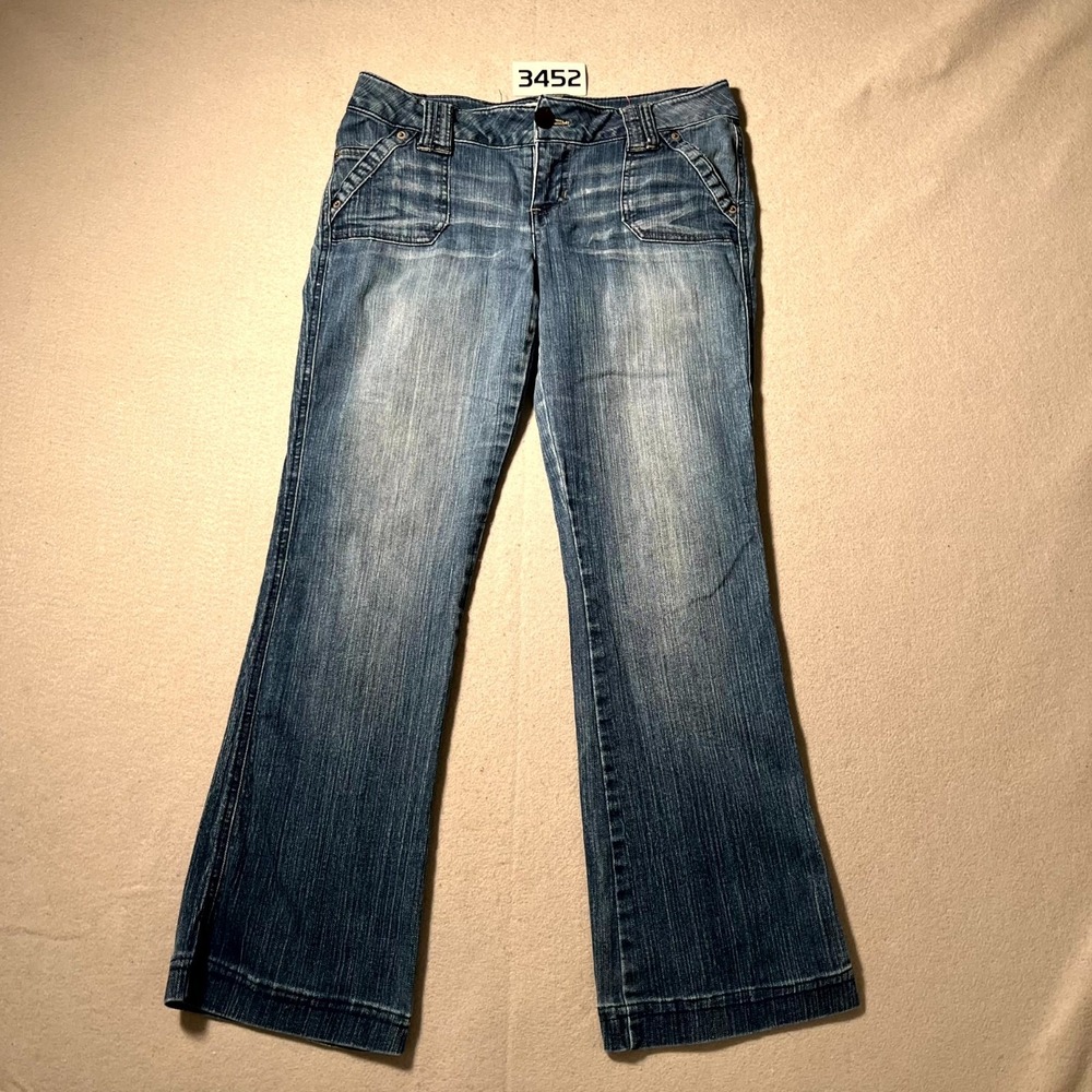 So Bootcut Jeans Womens 7 Blue Denim Cotton Stretch Medium Wash Whiskers Detail